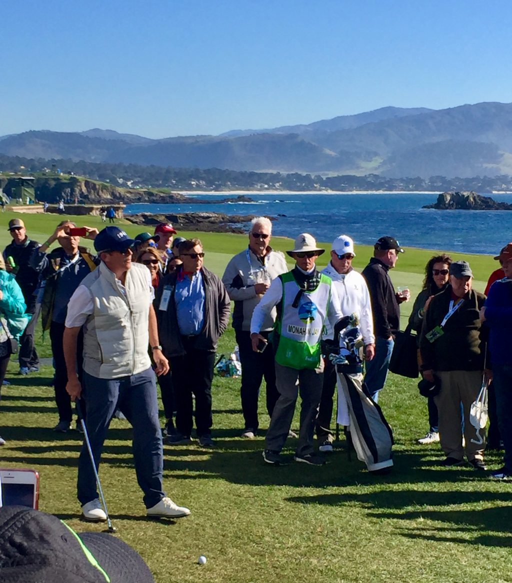 Jay Monohan sets up a shot at the 2020 AT&T Pebble Beach Pro-Am