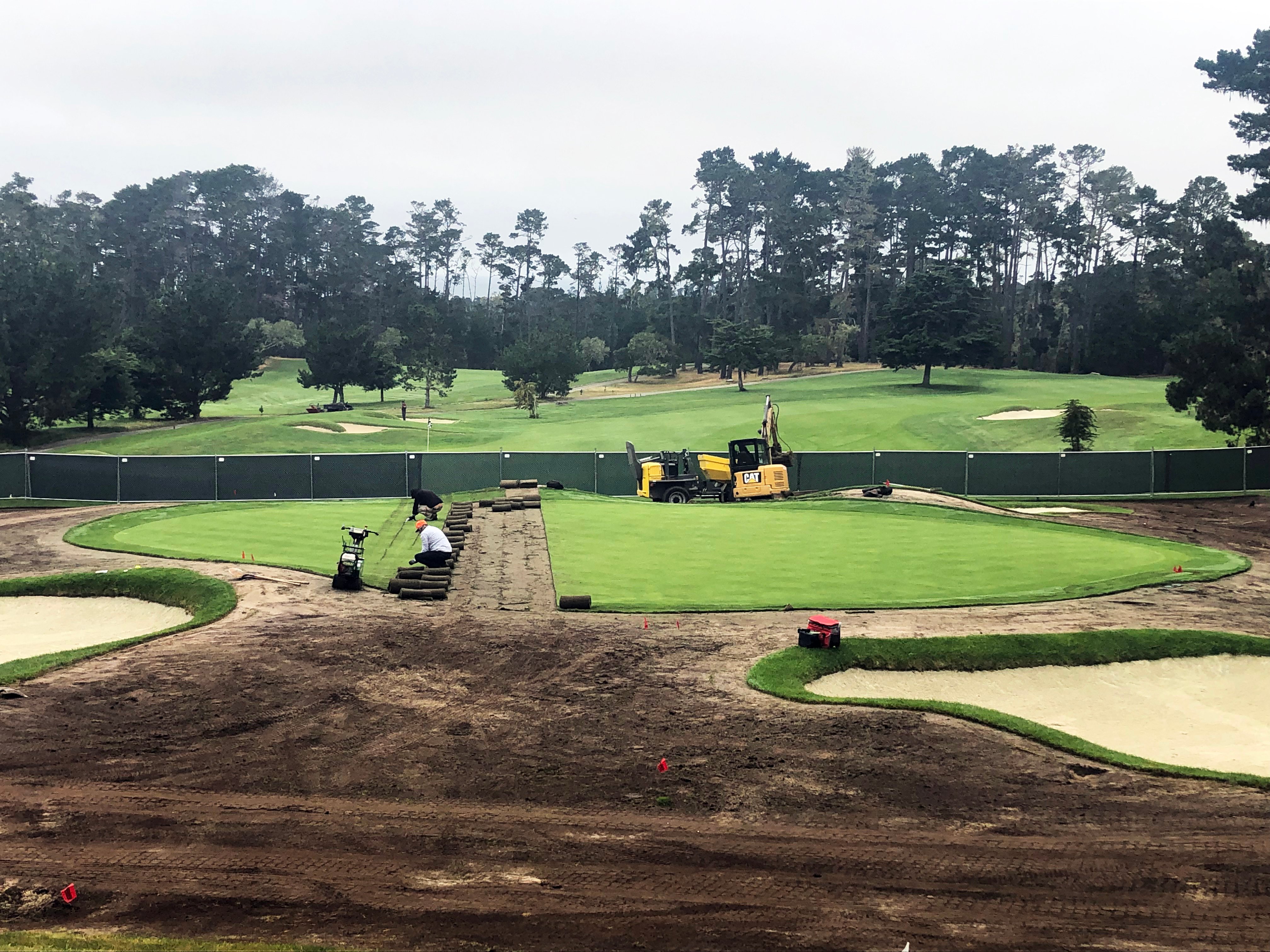 Man stripping sod from the 17th green at spyglass hill during renovation