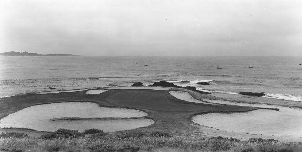 A view of the intimidating seventh green in 1965.