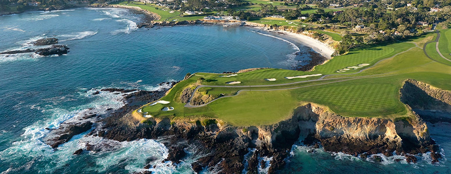 Aerial of Pebble Beach coast line