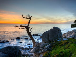 Sunset on the rocky Pebble Beach coast