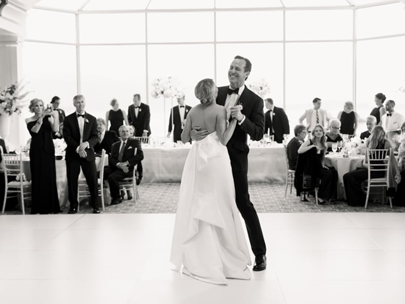 Bride and groom first dance black and white