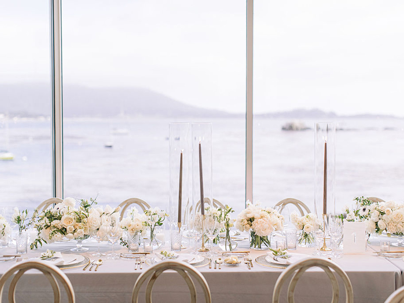 Wedding reception table overlooking Stillwater Cove