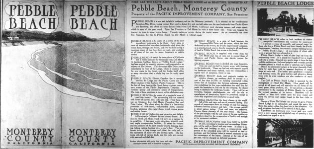 announcement for a summer resort at Pebble Beach in 1907