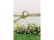 Empty wedding ceremony setting with flowers
