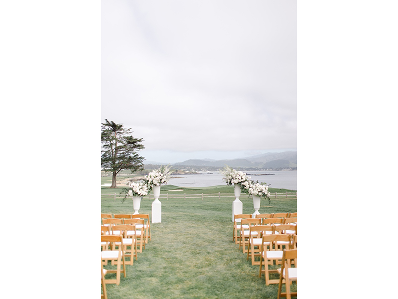 Empty ceremony setting on the 18th lawn of Pebble Beach Golf Links