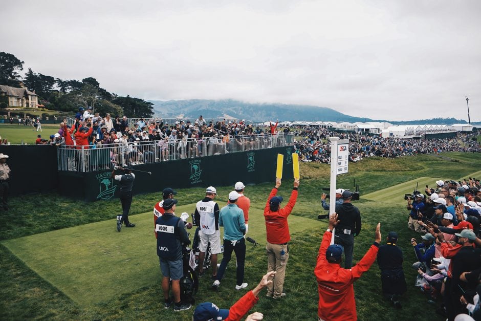 Grandstands fill up a good 45 minutes before Tiger Woods arrives at each hole.