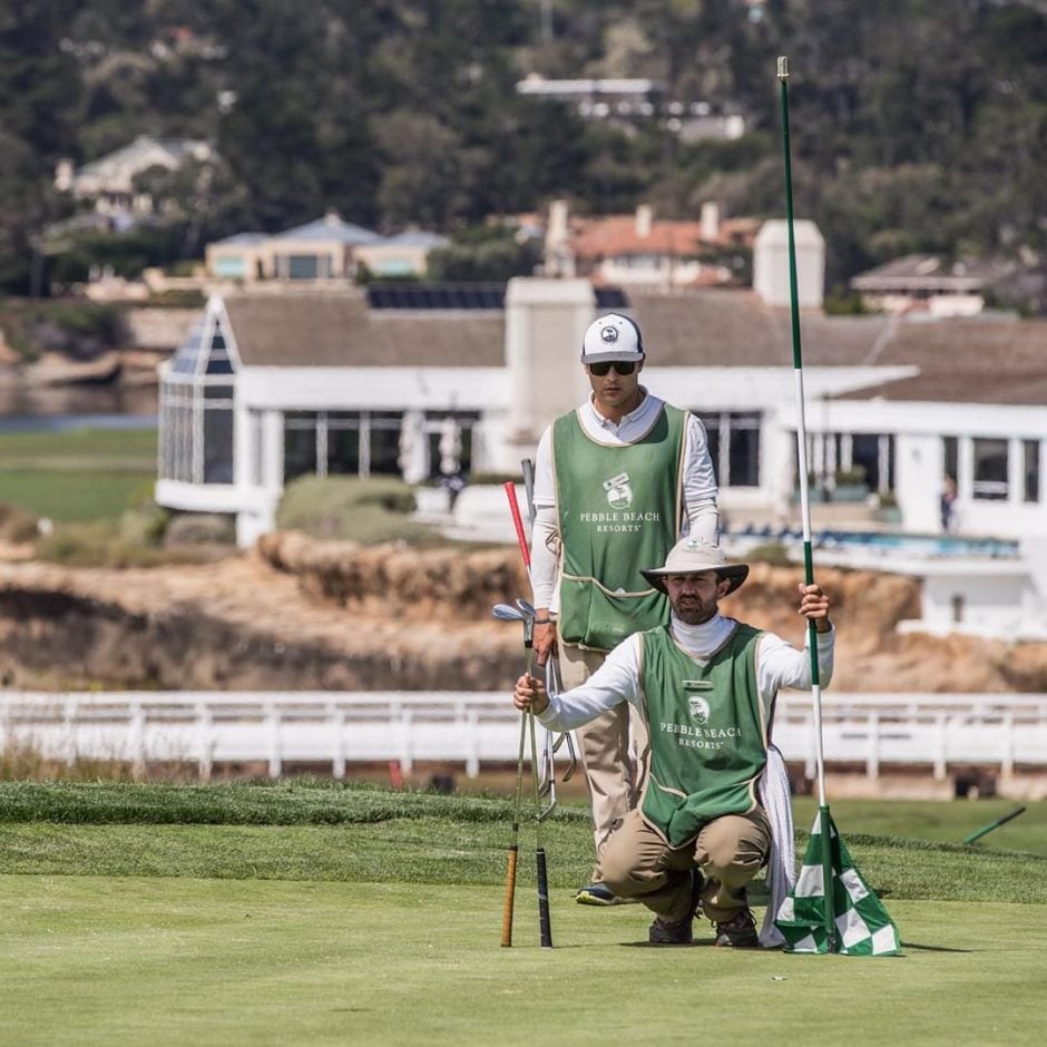 Pebble Beach Caddies lining up shot